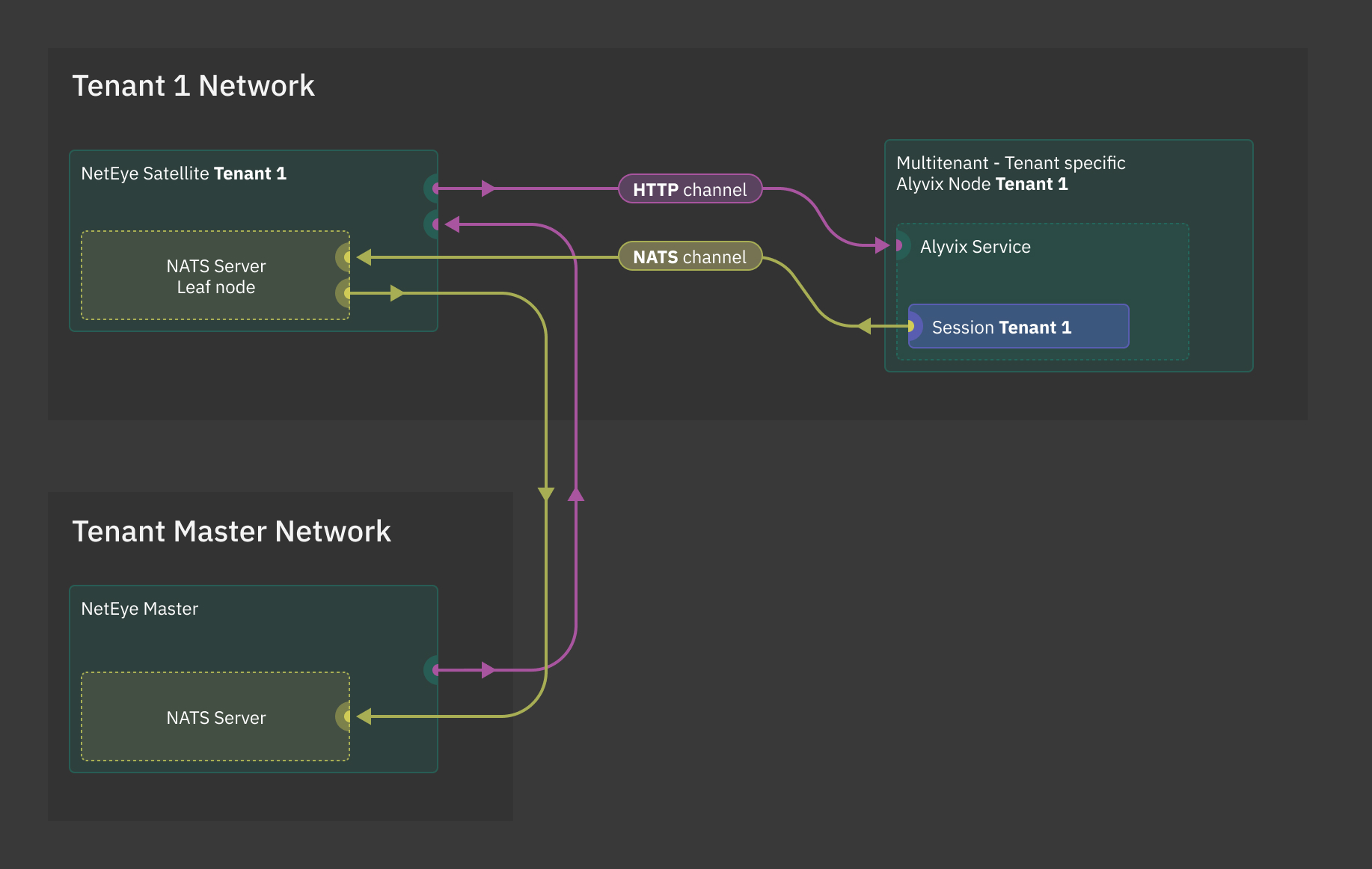 Communication between the Alyvix node and the |ne| Master through Satellites