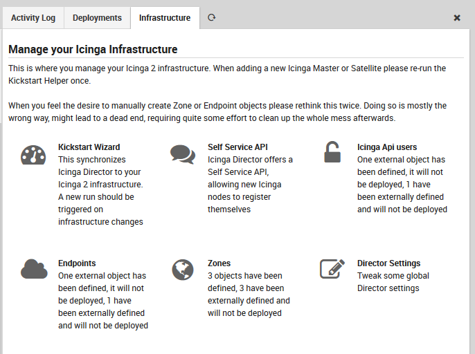 The infrastructure menu in Director