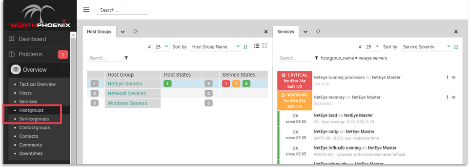 Viewing hostgroups and servicegroups