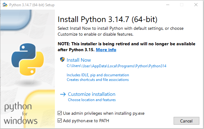 The first panel of the python installation process.