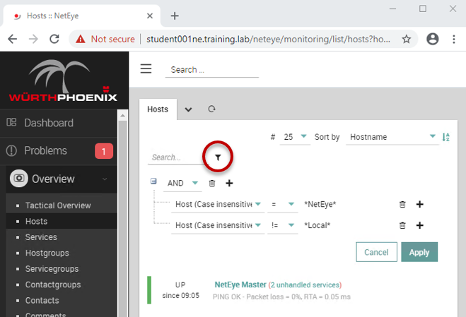 The complex search functionality for monitoring objects